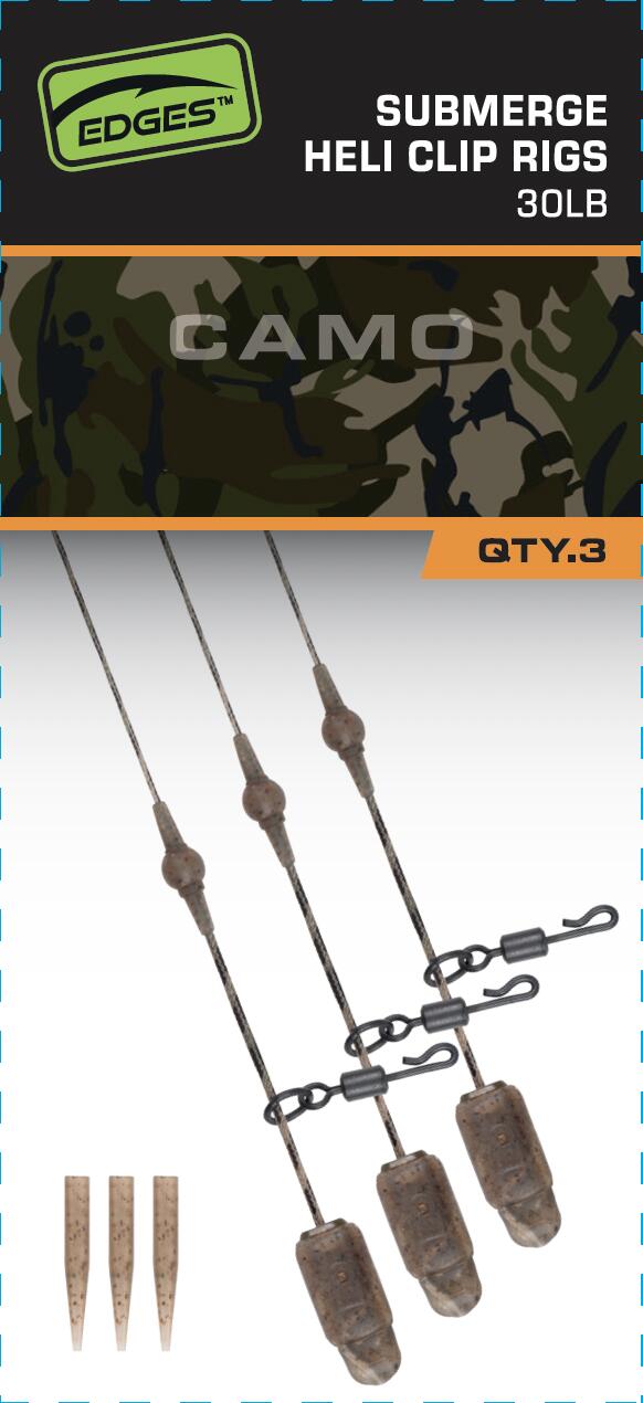 Edges Camo Heli-Clip Rigs 30lb Submerge 3pcs