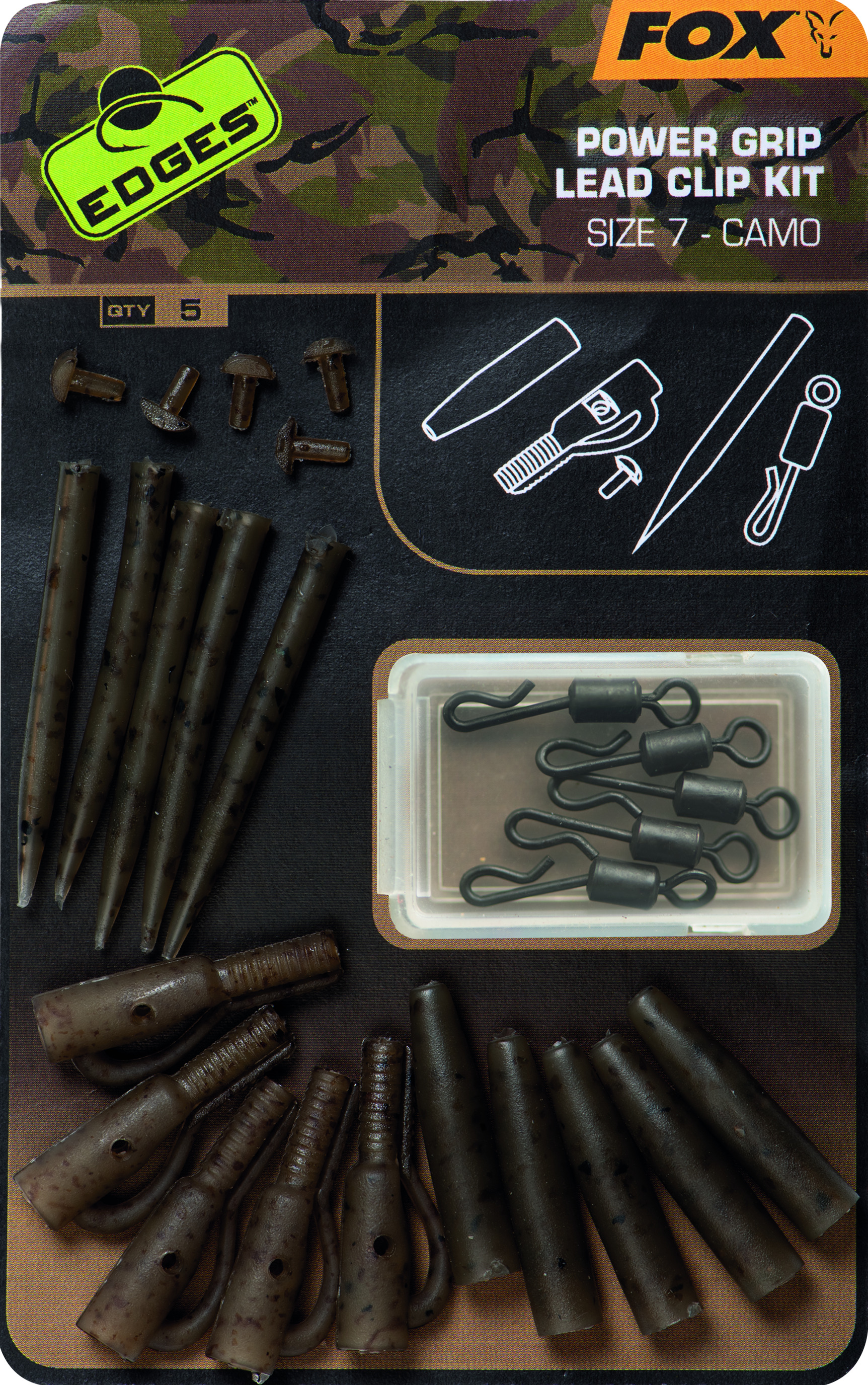 Edges Camo Power Grip Lead Clip Kit Size 7 5pcs