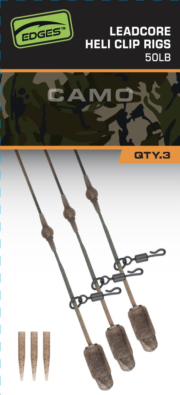 Edges Camo Heli-Clip Rigs 50lb Leadcore 3pcs