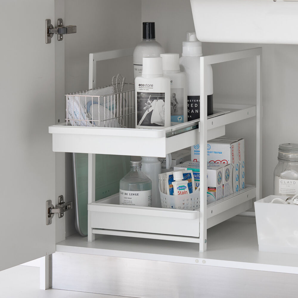 2-Tiered Sliding Under-Sink Organizer : Flexible Height Options