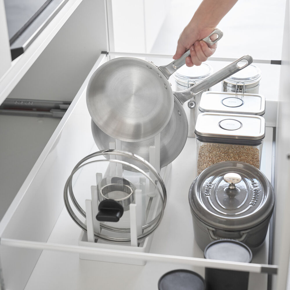 Adjustable Pot Lid & Pan Organizer : Silicone Cushion for Stability